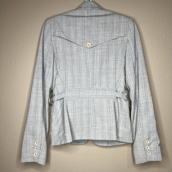 Express Design Studio Gray & Blue Striped Stretch Blazer Jacket Sz 2 - Picture 9 of 10